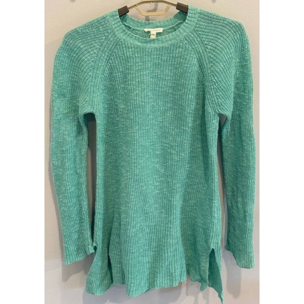 Eileen Fisher Pale Aqua Tunic Sweater Linen Cotton Blend Long Sleeve Open Knit S